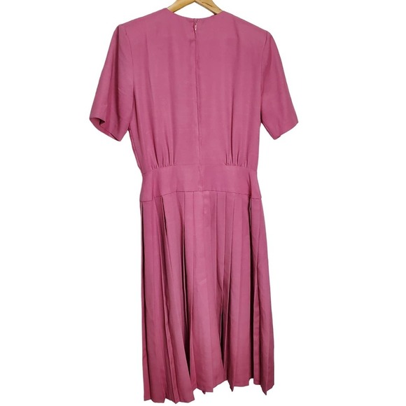 Vintage 70s Dress Womens Large Pink Pleated A Line Midi Modest Retro Barbie - Picture 2 of 11